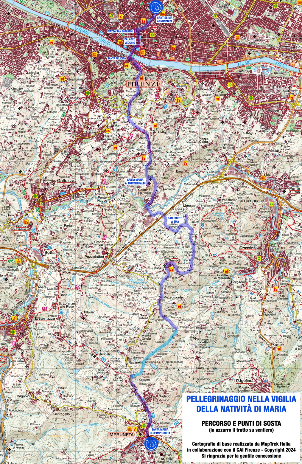 mappa percorso da Impruneta a SS. Annunziata