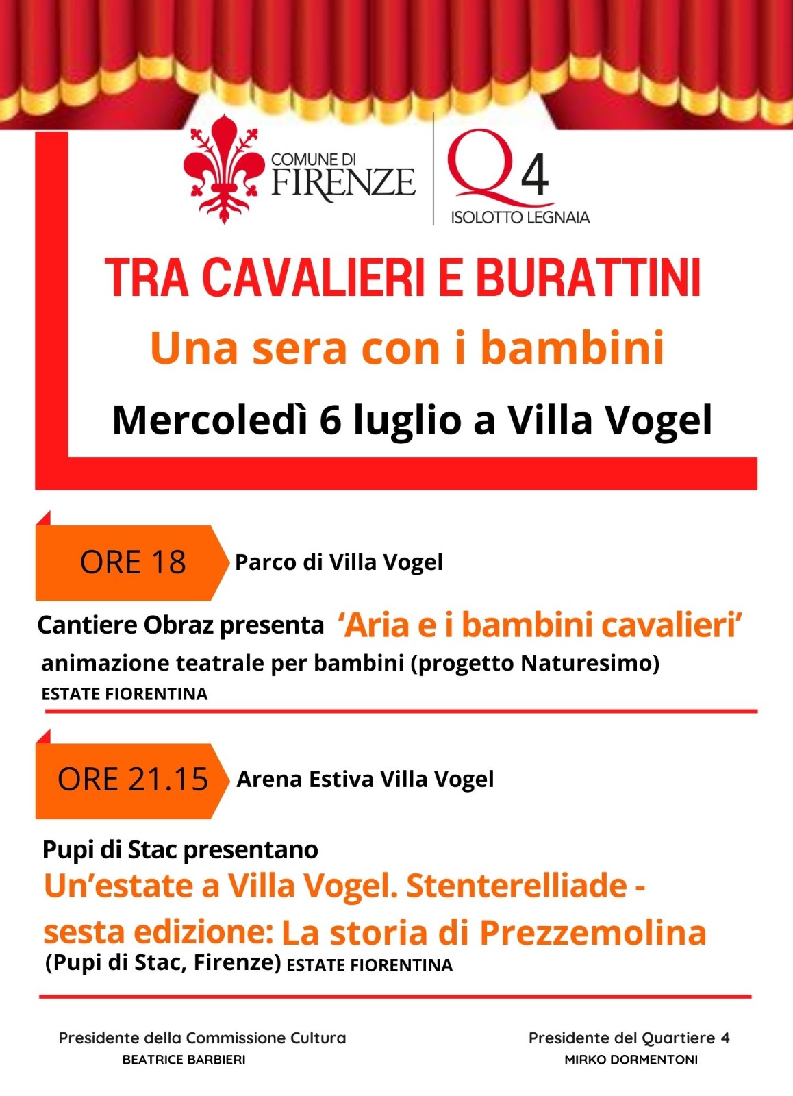 Doppio evento a Villa Vogel il 6 luglio: ‘Aria e i bambini cavalieri’ con il Cantiere Obraz e ‘La storia di Prezzemolina’ con i Pupi di Stac