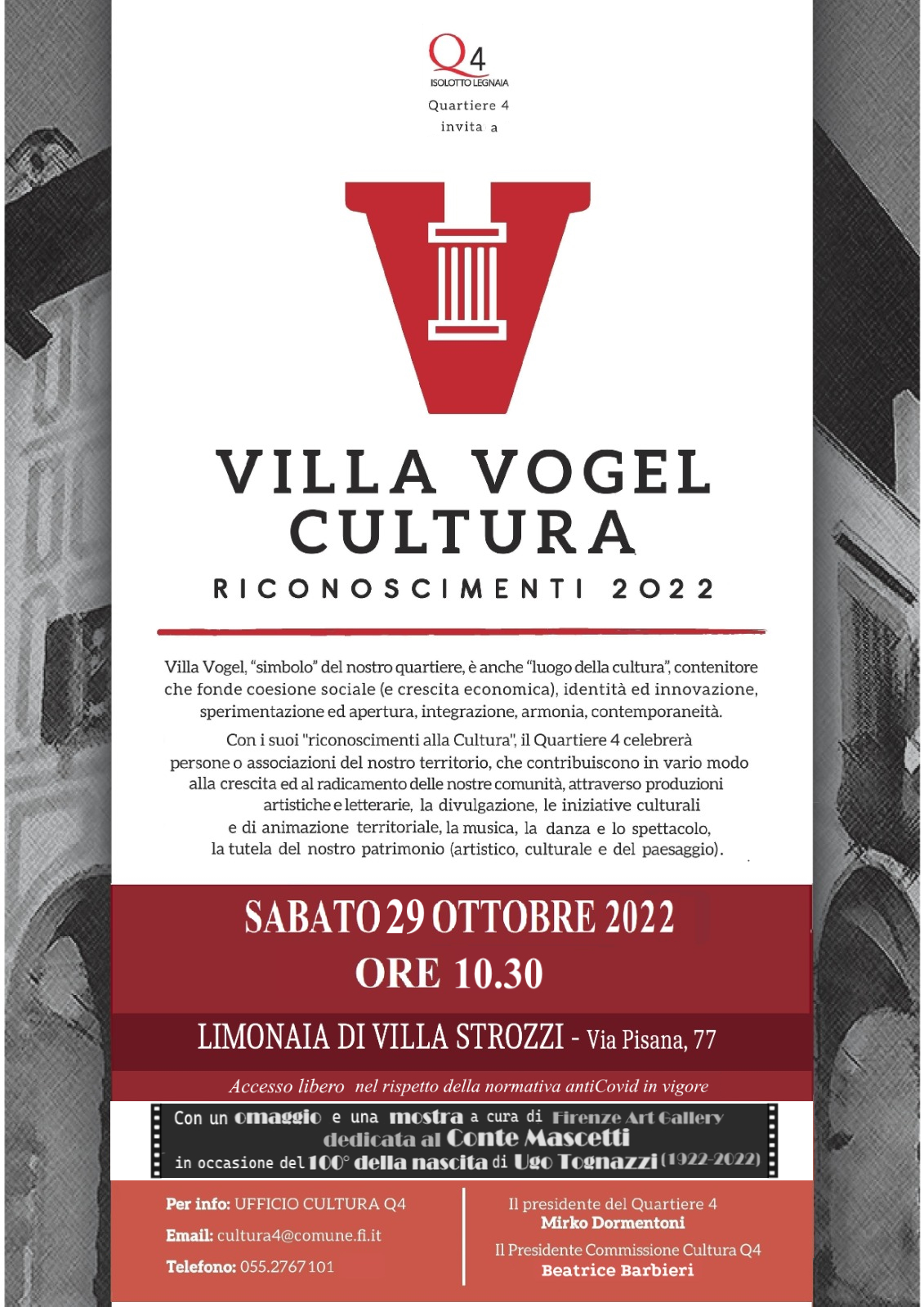 Premio Villa Vogel Cultura il 29 ottobre