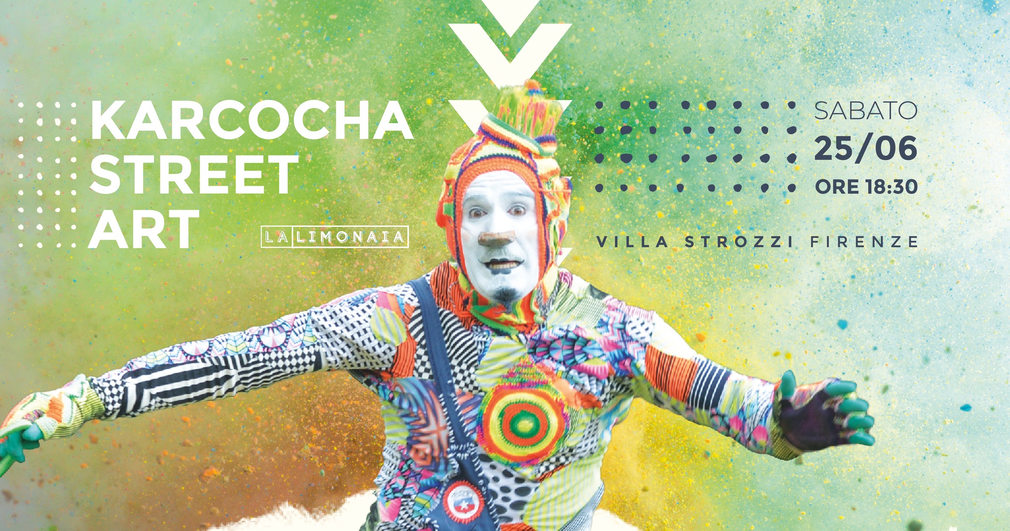 L’“Arlecchino moderno” Karcocha, uno degli street artist più quotati al mondo, sarà alla Limonaia di Villa Strozzi sabato 25 giugno alle 18.30. Ingresso gratuito